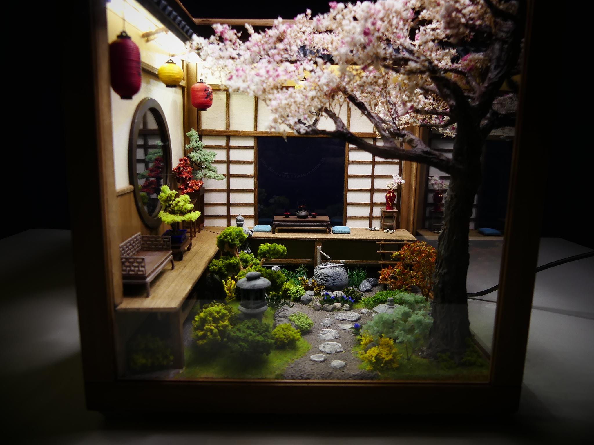 Japanese Garden Diorama in a Wooden Cube With Lighting - Etsy