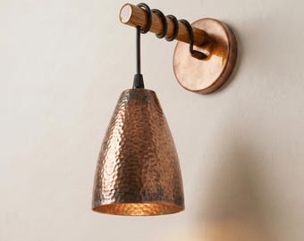 Hammered Copper Wall Sconce Light Handmade Rustic Industrial Lamp Modern Farmhouse  Fixture Kitchen Bedroom Wall Light Warm Ambient Lighting