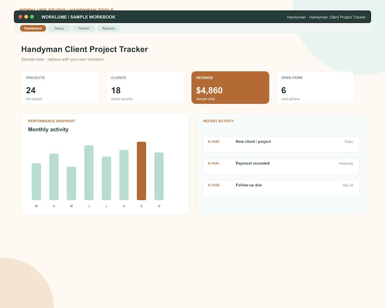 Task Overview Page Ui Design Handyman Client Tracker, Contractor Project Management Spreadsheet ...