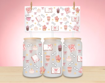 Books & Coffee Coquette Can Glass Wrap PNG, Books, Coffee, Coquette, 16 oz Glass Can Wrap, Sublimation Wrap, Libbey Wrap,Beer Can Glass 16oz
