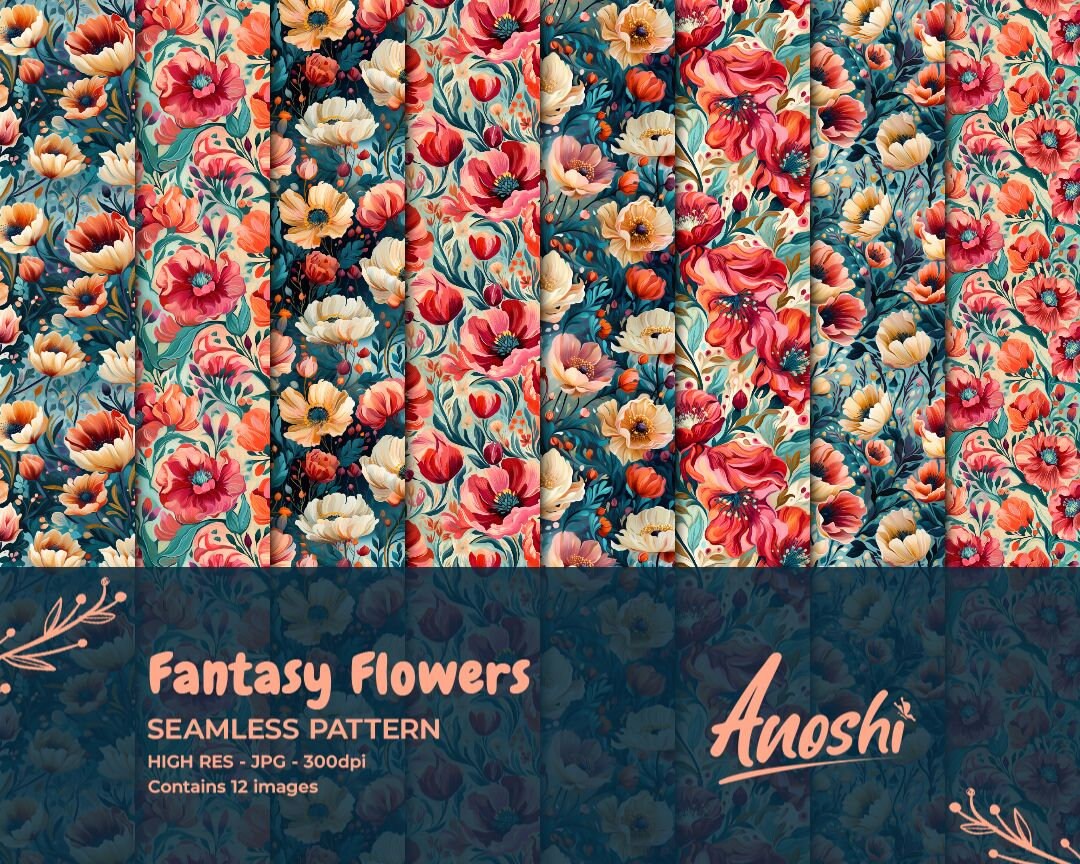 Floral Digital Paper Pack Seamless Fantasy Flower Textures Instant ...