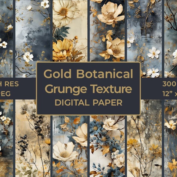 Luxury Floral Grunge Digital Paper Seamless Distressed Floral Backgrounds Instant Download For Scrapbook Paper Junk Journals Damask Journal