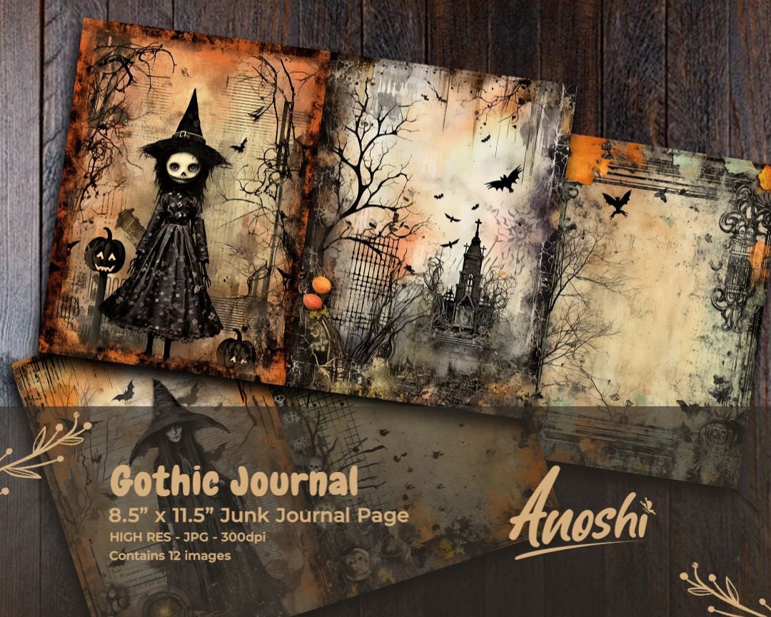 Halloween Journal Digital Paper, Gothic Victorian Grunge Textured