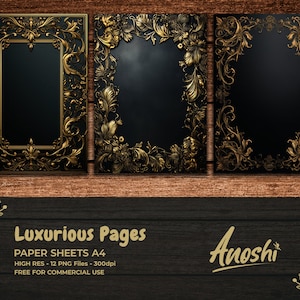 Luxurious Black Book Covers And Printable Decorative Gilded Book Covers 11.5x8.5 Pages Instant Download Digital Sheets For Commercial Use