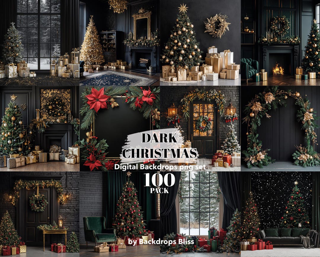 Christmas Digital Backdrop Dark Christmas Tree Overlay Traditional ...