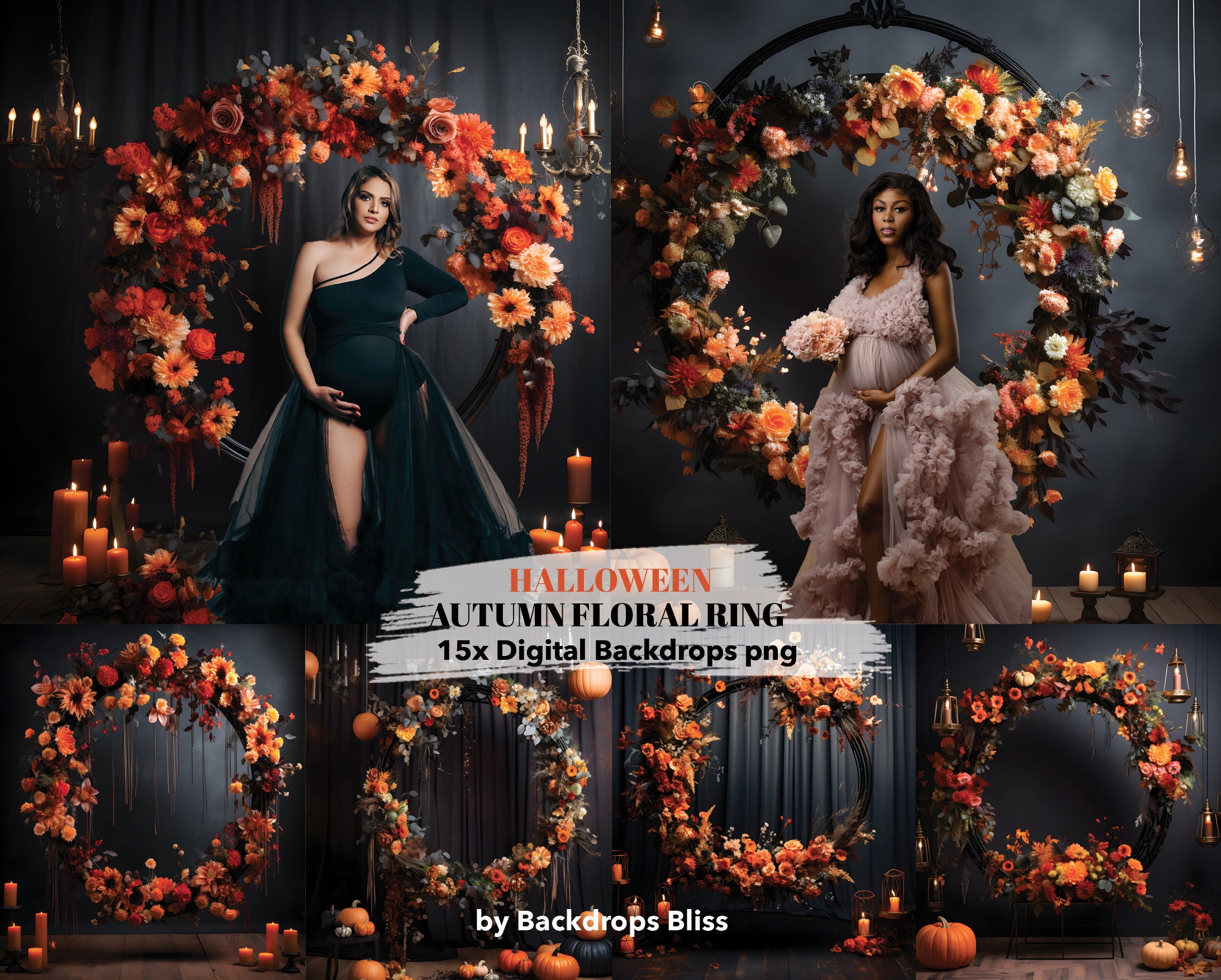 Fall Floral ring Digital Backdrop autumn maternity digital backdrop floral arch Digital Background ring fall boho digital backdrop 15x