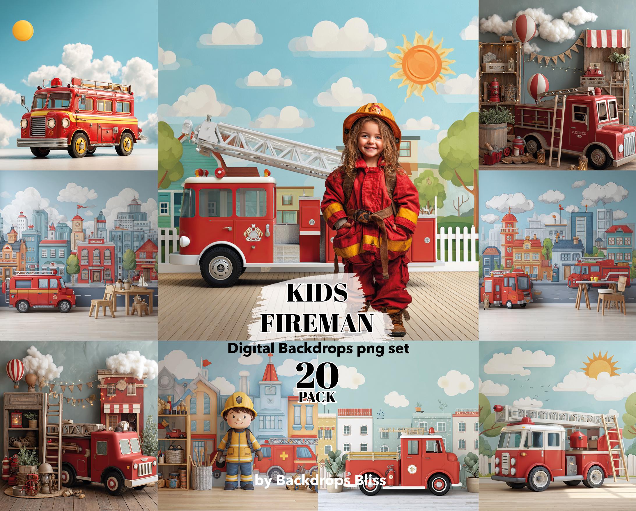 Firefighter Digital Backdrop Kids Digital Backdrop Family Portrait ...