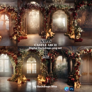 Arco de natal cenário digital Maternidade cenário digital castelo fundo de inverno arco pacote de natal composto digital de natal 8