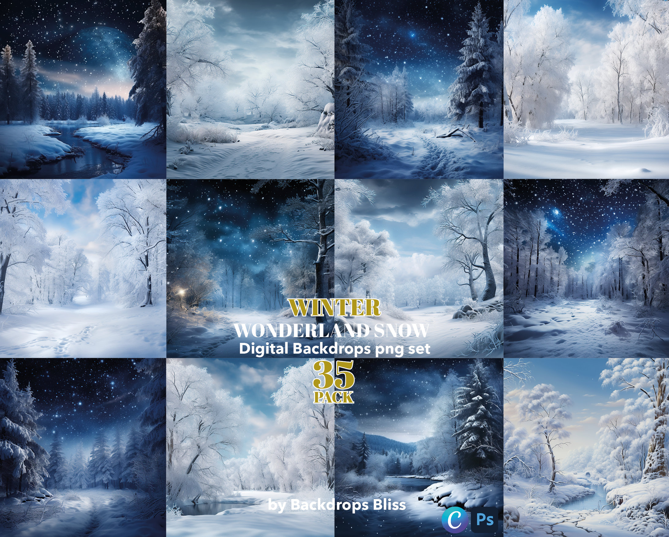 Winter Digital Backdrop Winter Wonderland Digital Backdrop Forest Snow ...
