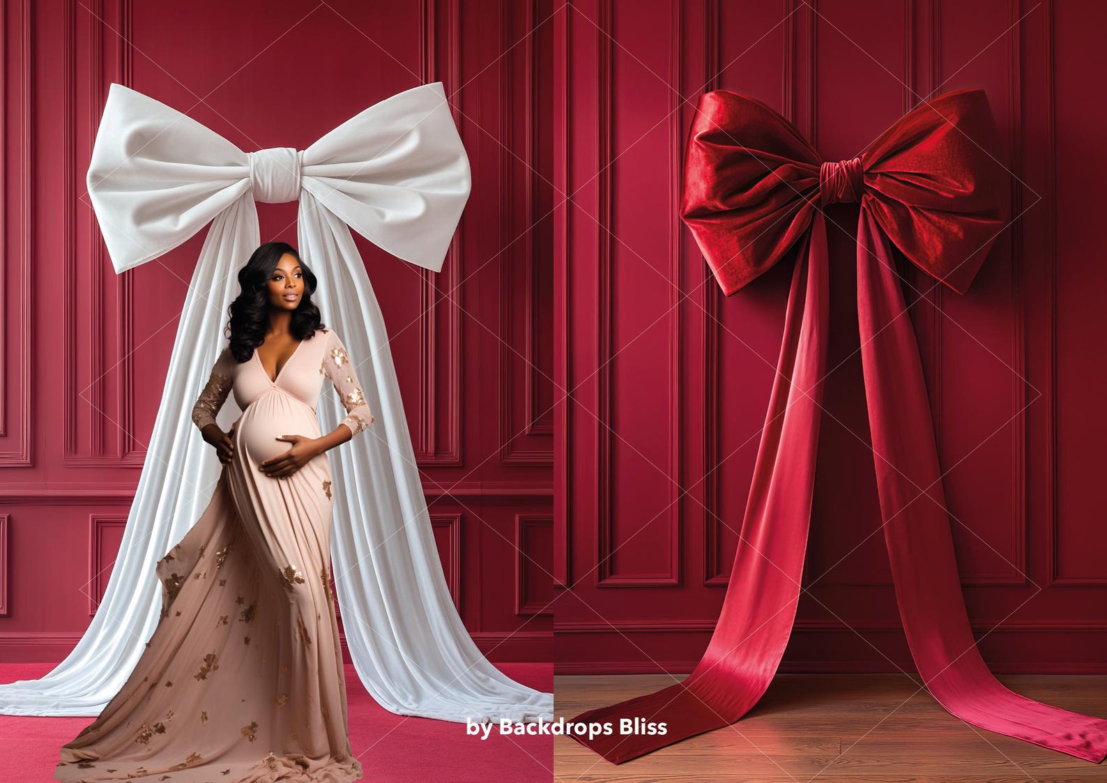 Digital Backdrop PNG Giant Bow Backdrop Red Backdrop Decor Overlay ...