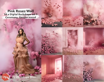 Rosa rosa Wall Art fondo digital rosa Floral Telón de fondo rosa maternidad Fondos Retrato Foto Superposiciones para Photoshop superposición de humo rosa