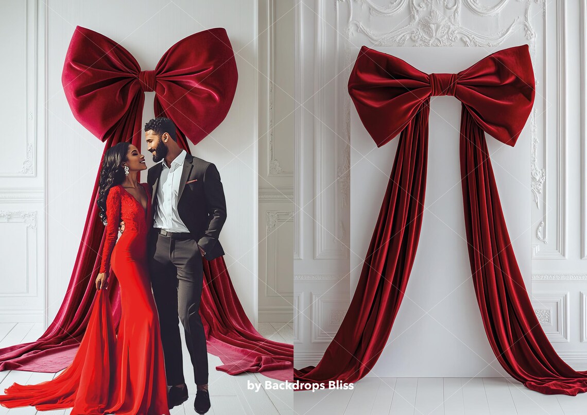 Digital Backdrop PNG Giant Bow Backdrop Red Backdrop Decor Overlay ...