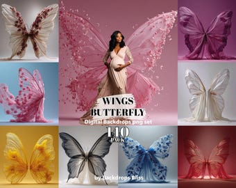 Floral Butterfly Wings Maternity Backdrop – PNG Overlays (Digital Download)