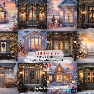 Weihnachten digitale Kulisse Fenster Weihnachtshaus digitale Kulisse Familie Weihnachtskarte verschneite Fenster Kulisse für Composite Fotografie png