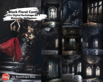 castillo negro telón de fondo castillo oscuro Telón de fondo digital Maternidad elegante castillo fondo Floral Fondo Maternidad retrato gótico malhumorado