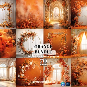 Puede incluir: Un paquete de fondos digitales con 70 arreglos florales naranjas. Los fondos incluyen arcos, coronas y ventanas con detalles florales. Los fondos son perfectos para fotógrafos y diseñadores gráficos.