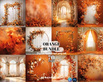 Fondo digital de maternidad naranja, fondo digital de maternidad, fondo de otoño, superposición de Halloween, fondo floral naranja para maternidad, paquete