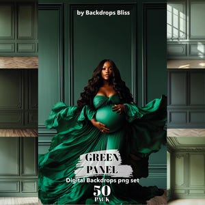May include: A set of 50 digital backdrop images featuring a green paneled wall with ornate molding. The images are perfect for photographers and graphic designers looking to create professional-looking photos and designs.