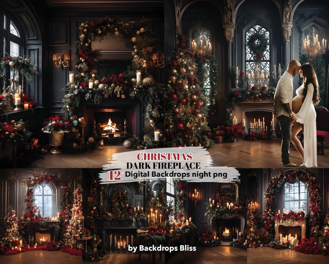 Christmas Fireplace Dark Digital Backdrop Maternity Digital Backdrop ...