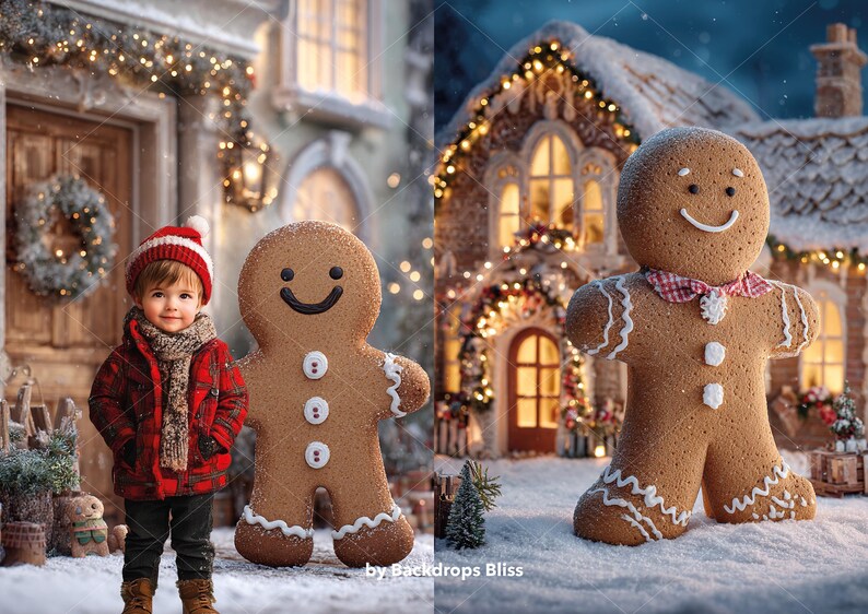 Gingerbread Child Computer Background Gingerbread House Digital Backdrop Christmas Background Photo Christmas ...