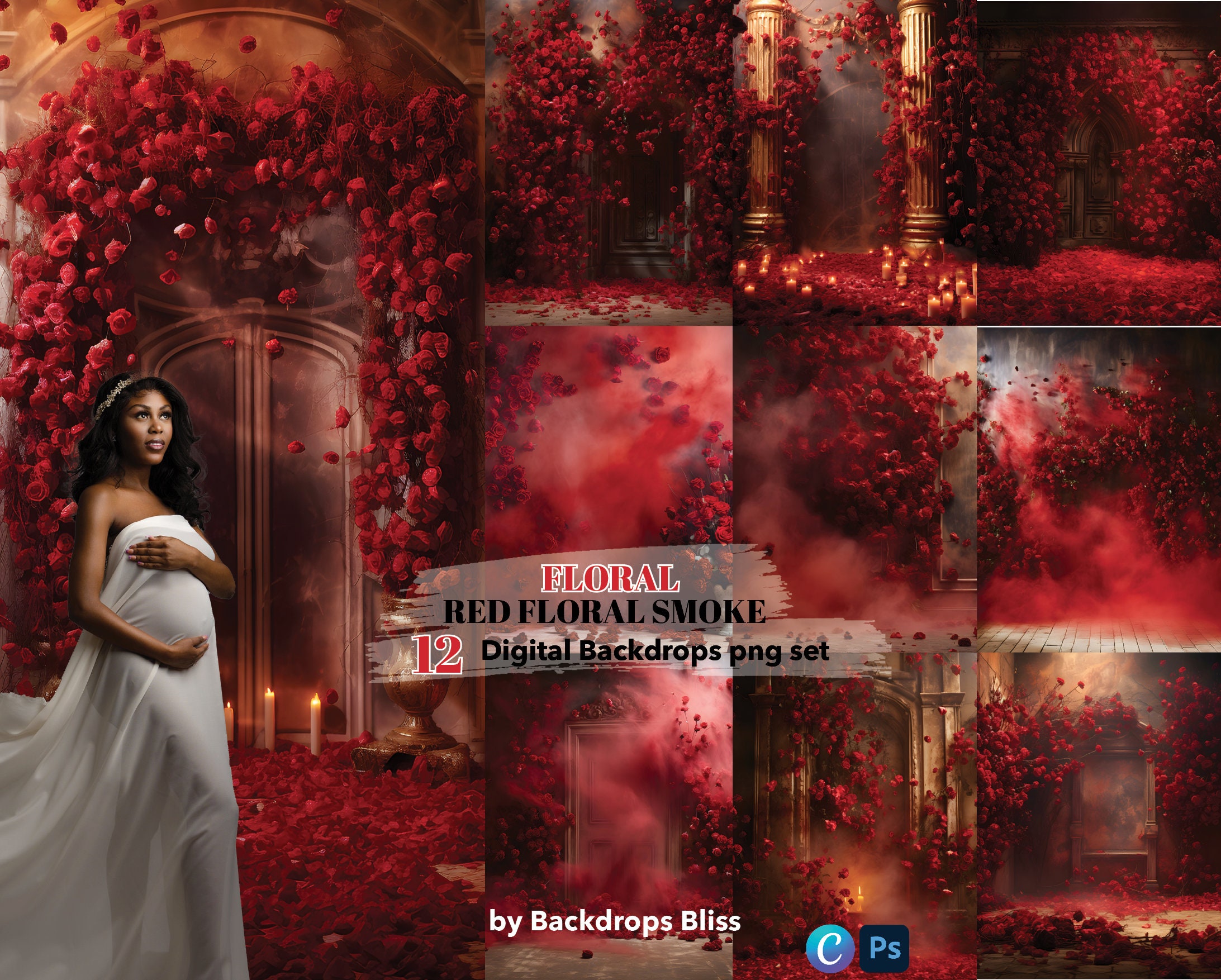 Red flower garland - Etsy México, image size:2185x1754