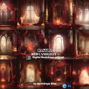 Red Floral Castle Digital Backdrop red Maternity backdrop red castle background red curtains backdrop floral pregnancy digital Background 15