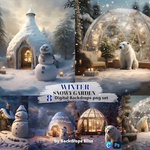 Fondo digital de muñeco de nieve Fondo digital helado Nieve invernal Tarjeta de fotografía familiar Fondo navideño para niños Descarga digital Invierno nevado