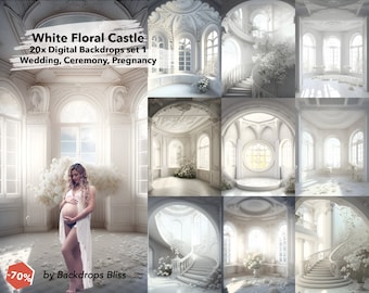 Castillo floral blanco Telón de fondo digital Fondo de maternidad fondo del castillo blanco Castillo floral superposiciones otoño embarazo fondo digital