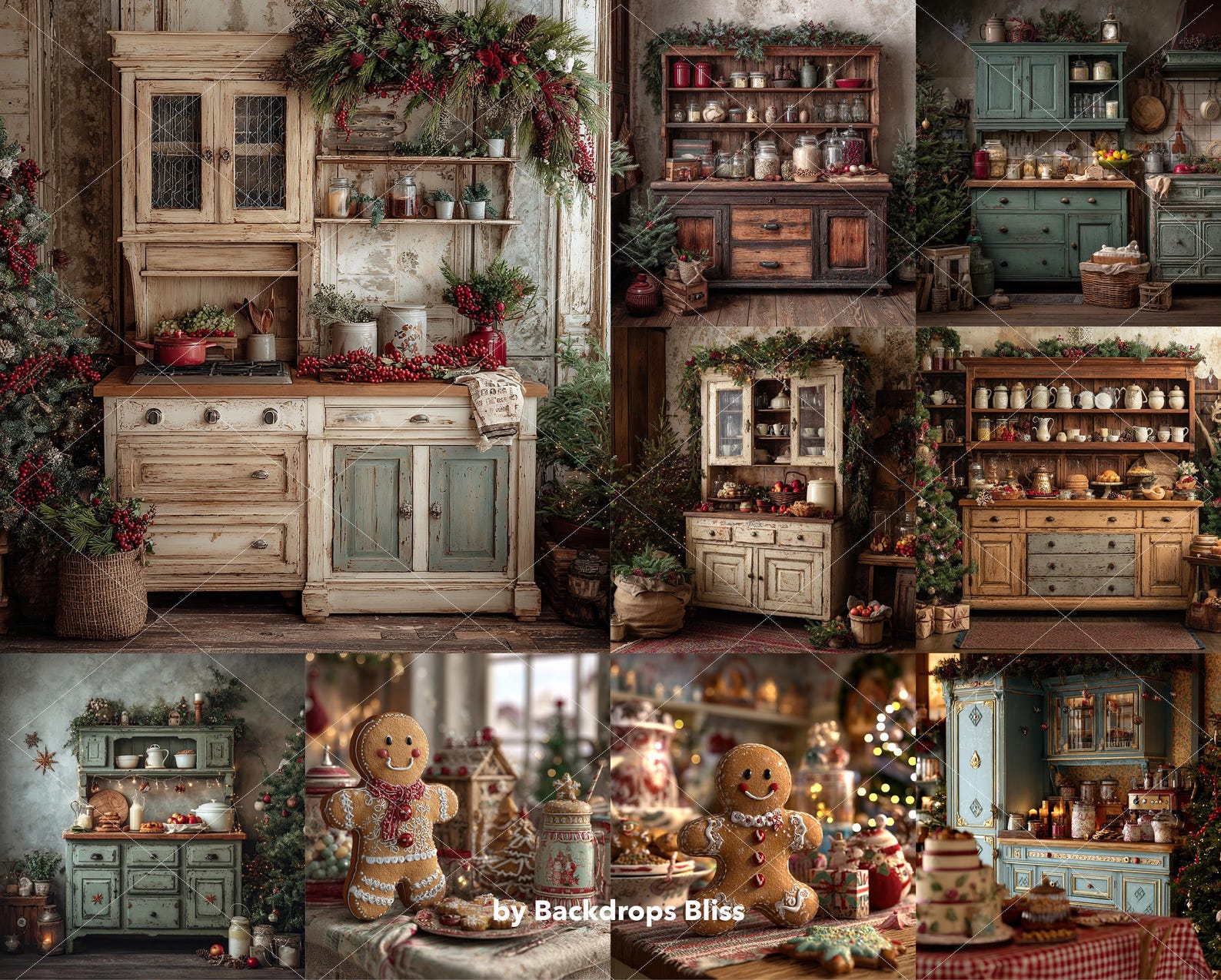 Christmas Kitchen Photo Backdrop Family Holiday Kids & Pets Background ...