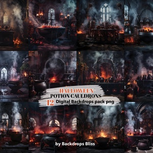Halloween backdrop potion making cauldron digital background witch potion bubbling halloween Fun Backdrop For Kids overlays family party 12x