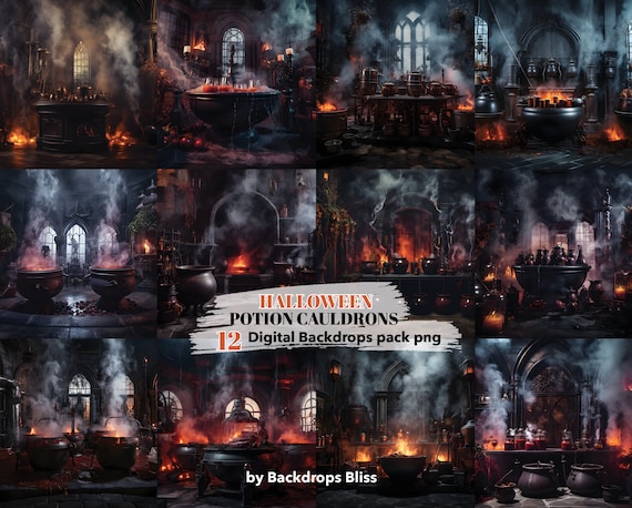 Halloween backdrop potion making cauldron digital background witch potion bubbling halloween Fun Backdrop For Kids overlays family party 12x