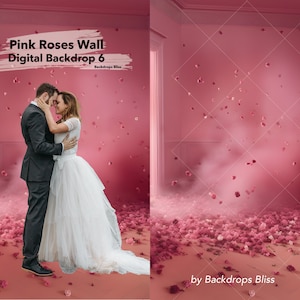 1 Digital Pink Rose Wall Art Backdrop - Floral Backdrop - Studio Backgrounds - Portrait Photo Overlays for Photoshop, Maternity Wedding N6