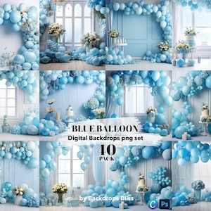 cenário digital de arco de balão azul esmagar o bolo sobreposição de balão cenário digital de arco de balão cenário de maternidade azul menino