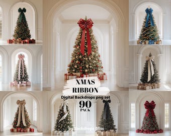 Christmas digital backdrop christmas tree overlay christmas backdrop giant bow backdrop ribbon overlay maternity digital backdrop family png