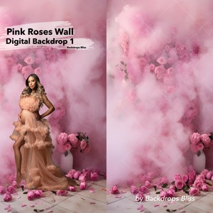 Digital Pink Rose Wall Backdrop Floral Backdrop pink smoke Studio pink Backgrounds pink floral wall Portrait Photo Overlay for Photoshop