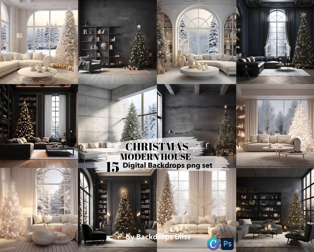 Modern Christmas Digital Backdrop Modern Christmas Tree Digital ...