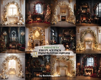 Christmas fireplace digital backdrop Maternity digital backdrop Christmas gold backdrop Christmas tree backdrop fireplace traditional 24x