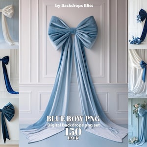 Könnte beinhalten: Ein Set mit 150 digitalen Hintergrund-PNG-Bildern mit blauen Samtbändern in verschiedenen Stilen und Posen. Die Bilder sind perfekt für Fotografen und Grafikdesigner, die ihren Arbeiten einen Hauch von Eleganz verleihen möchten.