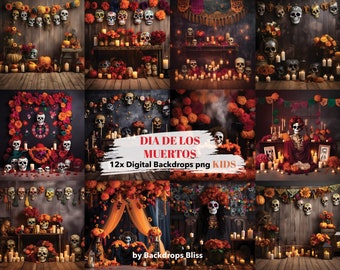 Dia de Muertos backdrop kid halloween digital background Day of the dead overlay fun backdrop for kids overlays family Studio Digital skull