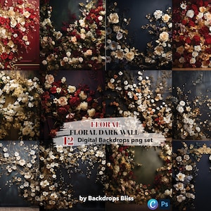 Floral Wall Art digital backdrop dark Floral Backdrop maternity Backgrounds maternity Portrait Photo Overlays for Photoshop flowers overlay