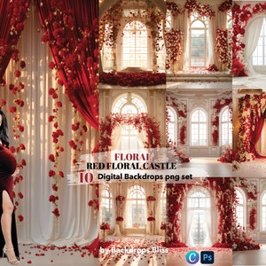 Red Floral Castle Digital Backdrop Maternity backdrop red castle background red Floral castle overlays winter pregnancy digital Background
