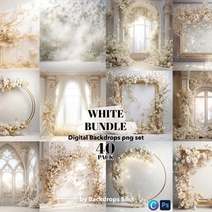 Weißer Umstands-Digitalhintergrund, weiße florale Textur-Overlay, weiße Burg-Hintergrund, Hochzeit, Umstandshintergrund, Studio-Blumen-Overlay-Bundle