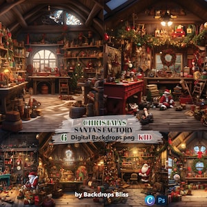 Santa Christmas backdrop kids Christmas digital backdrop santas factory Christmas Backdrop For Kids family Digital download christmas santa