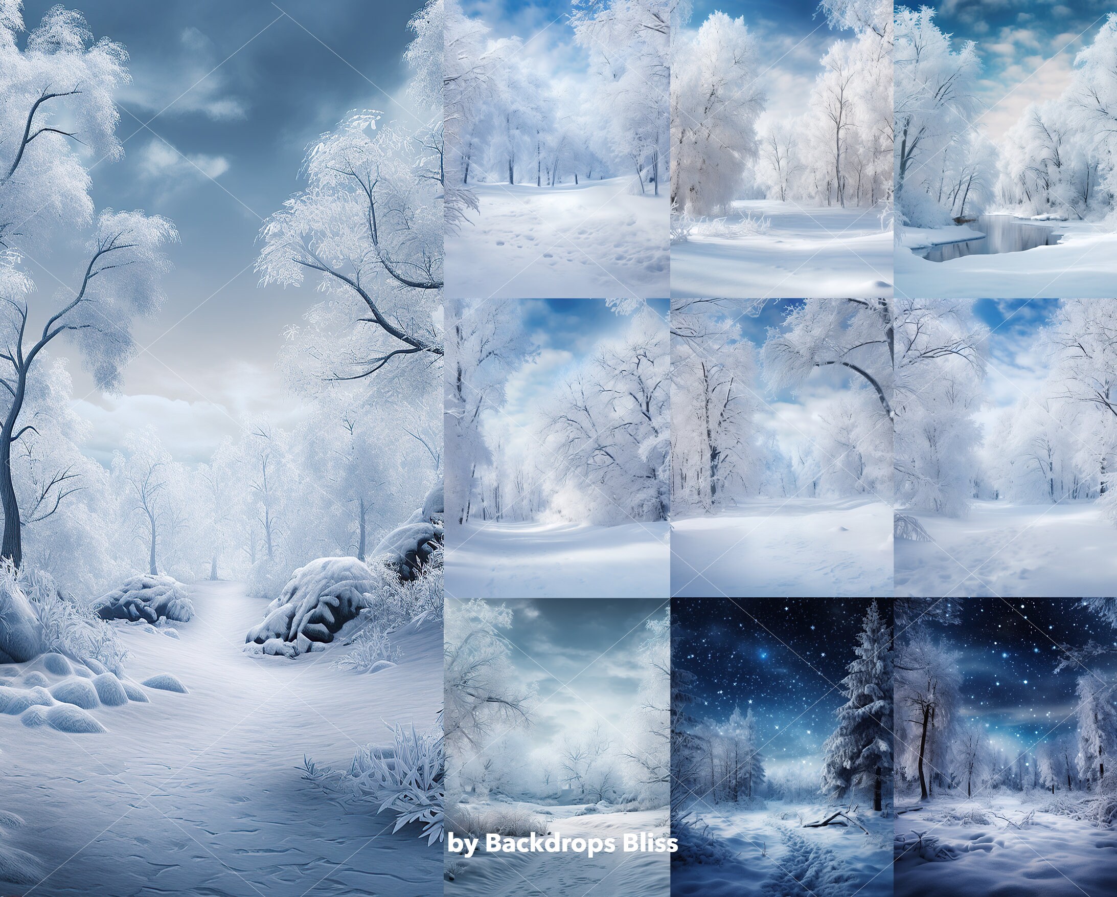 Winter Digital Backdrop Winter Wonderland Digital Backdrop Forest Snow ...
