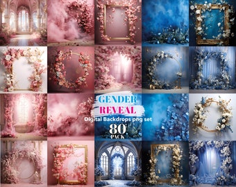 Maternity digital backdrop baby shower backdrop gender reveal backdrop pink Floral Backdrop Blue digital backdrop Portrait Photo bundle png