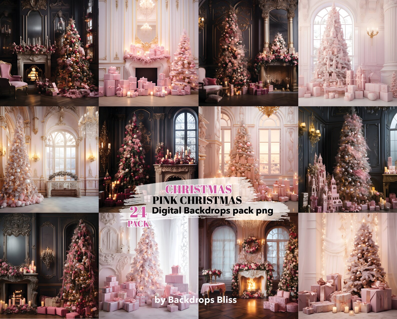 Christmas Pink Digital Backdrop Bundle Pink Maternity Digital Backdrop ...