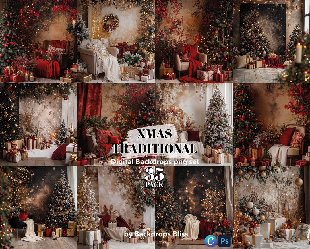 Christmas Tree Overlay Christmas Backdrop Traditional Christmas Digital ...