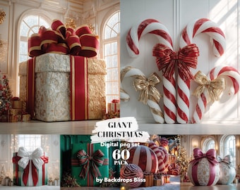 Christmas Present Box Digital Backdrop – Holiday Photography (PNG)