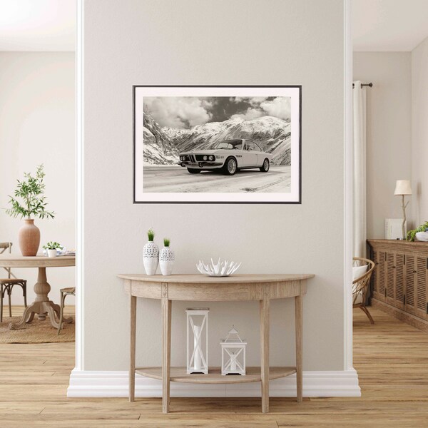 BMW 3.0 CSL car poster illustration print wall art for kids boys room decor childrens home office art decor dorm 4k wallpaper