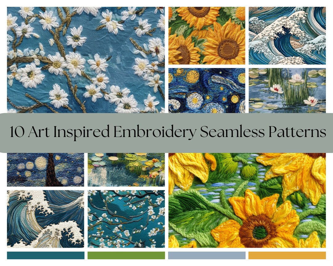10 SEAMLESS PATTERNS / Art Inspired Embroidery Patterns / Digital